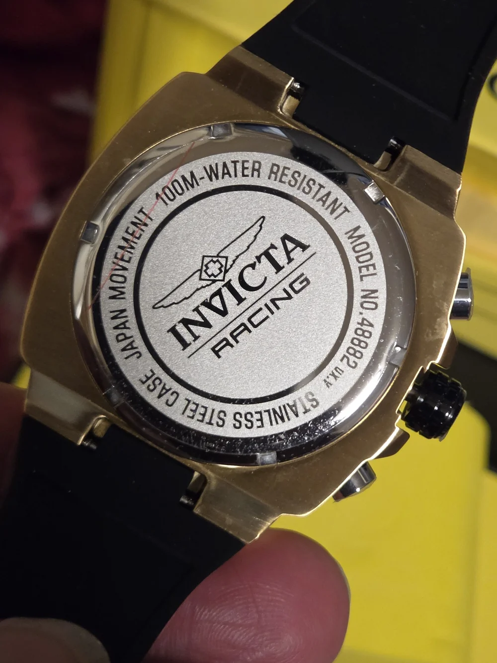 Invicta Gold-Tone Chronograph Watch with Turquoise Dial and Black Strap